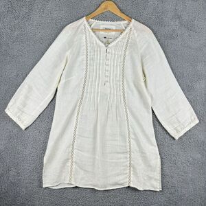 Malvin I Love Linen Womens Size S Pintuck Pleat Dress Ivory Cream Off White